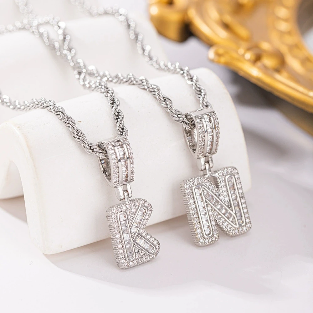 Hip Hop 26 Letters A-Z Pendant White Zircon Full Stone Necklaces For Women Silver Color Chain Wedding Jewelry Mother’s Day Gifts