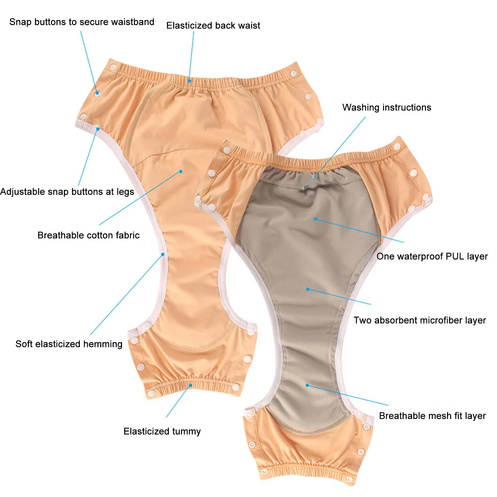 Adult Nappies Underwear Adult Cloth Diaper Underwear Pure Cotton Washable Proof Incontinence Nappies for Elderly 4