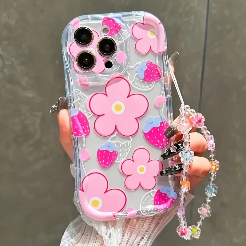 Glossy TPU Phone Case with Strawberry Flower Design