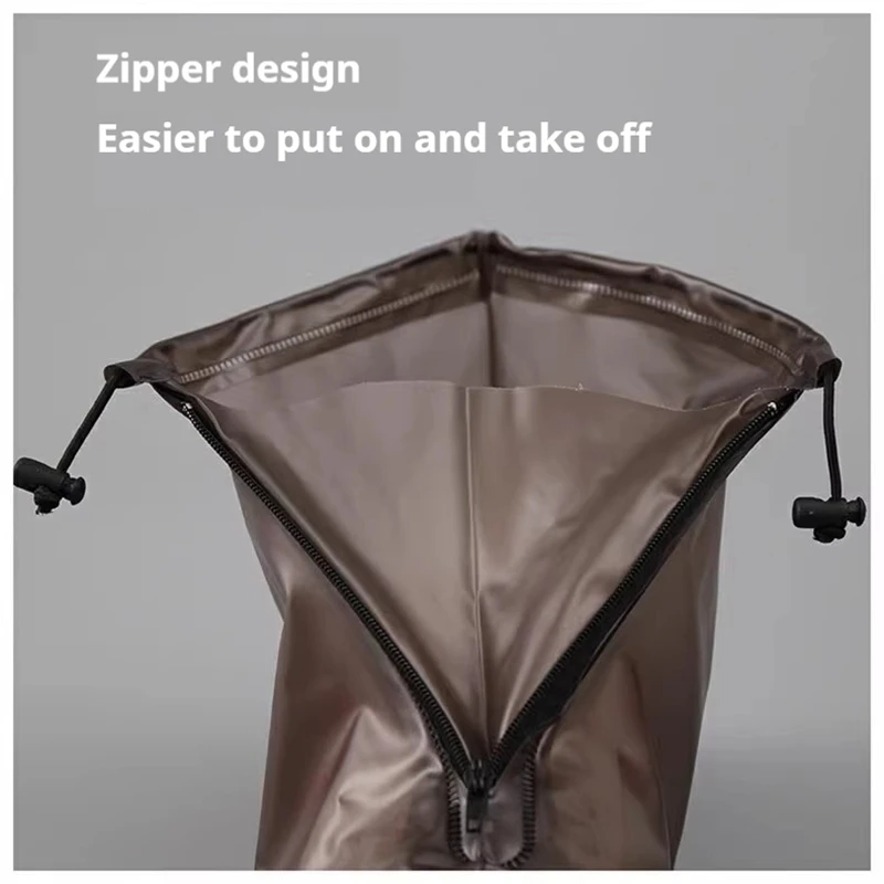 Waterproof shoe covers worn over sports shoes outdoors