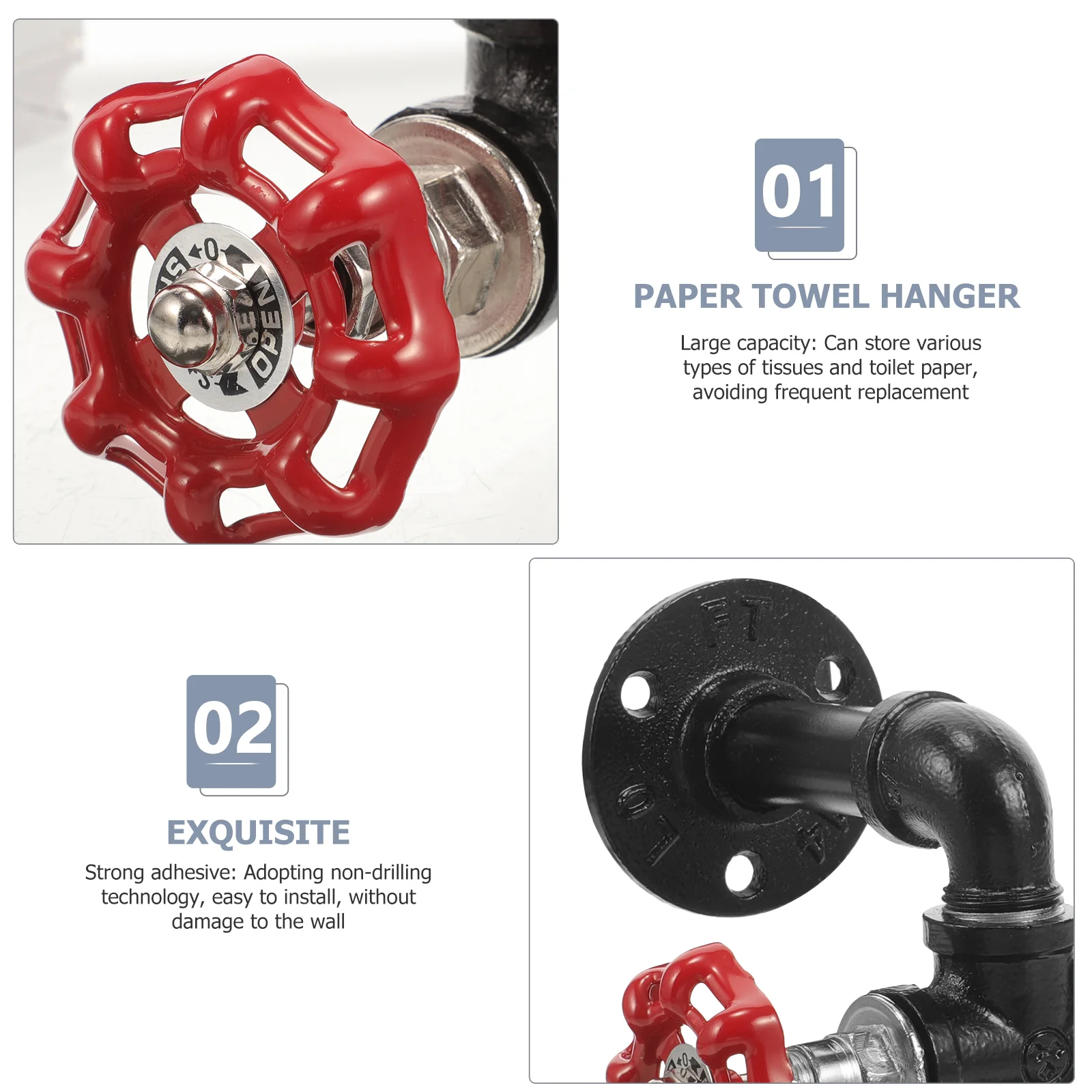 Diy Iron Pipe Wall Mount Paper Towel Holder Multipurpose Roll Shelf Tissue Dispenser Bathroom Fixture Storage Rack