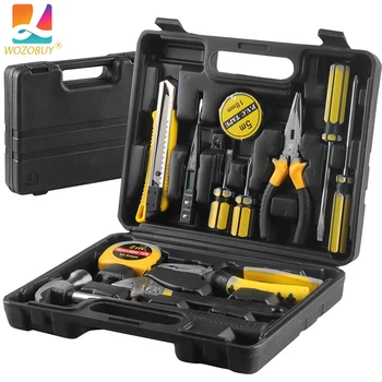 8/9/12/13Piece Tools Set General House hold Hand Tool Kit with Plastic Toolbox Storage Case Used to Car repair And home Repair 1