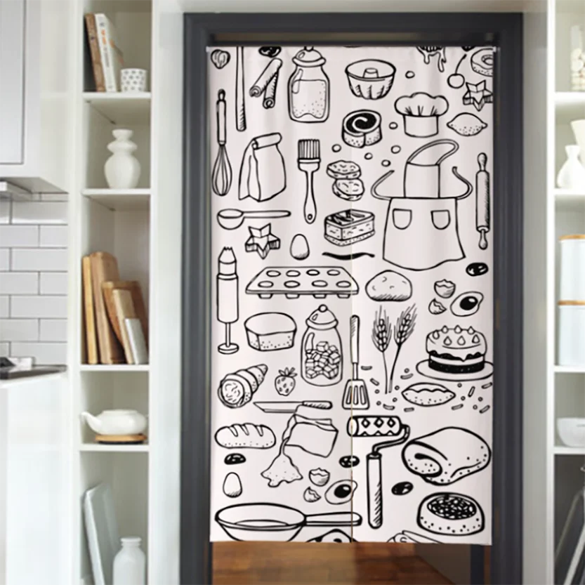 Coffee Pattern Nordic Restaurant Cafe Door Curtain for Kitchen Living Room Linen Doorway Curtains Entrance Decor Noren Curtains 3