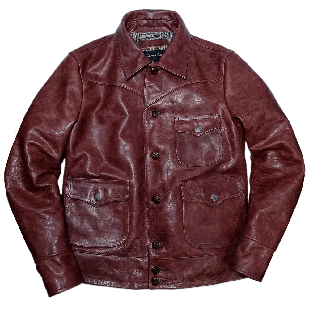 

Classic Personality Real Leather Winter Mans Blazer Coat Single Breasted Mens Horseskin Jacket Vintage Brown Overcoat Korean