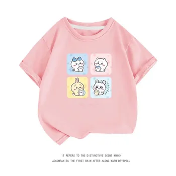 2025 Summer Short-sleeved Cotton Children's T-shirt Usagi Xiaobajiyi Chiikawa Boys and Girls Casual Shirt Parent-child Wear 1