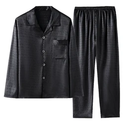 Men's Pajama Set Spring Satin Man Pajamas Set Lapel Buttons Sleepwear Long Sleeve Silk Pajamas for Men Top Pant Leisure