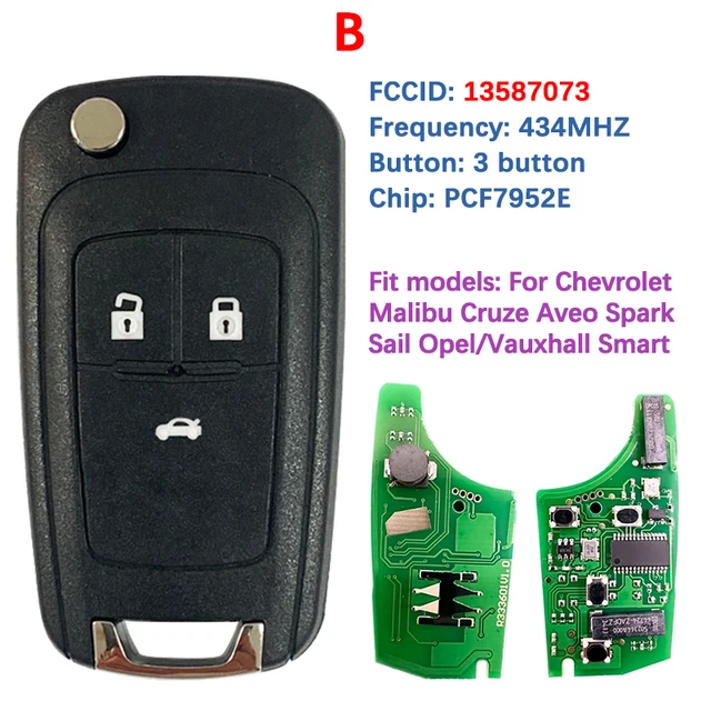 รีโมทรถยนต์กุญแจอัจฉริยะ CN014059หลังการขายชิป PCF7952E 433MHz HU100 5912546 13587073สำหรับ Chevrolet Cruze MALIBU Impala 2