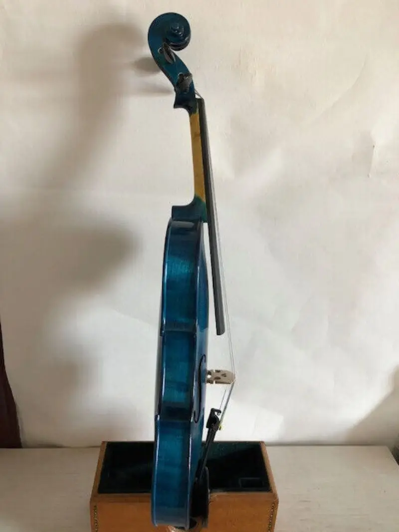 Master 4/4 violin blue color solid flamed maple back spruce top hand made 2738