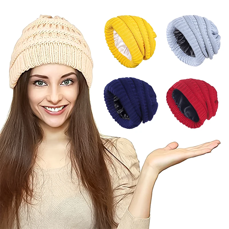 

Knitted Beanies Hat Solid Color Women Autumn Winter Versatile Soft Wool Crochet Cap Fashion Outdoor Windproof Warm Hats