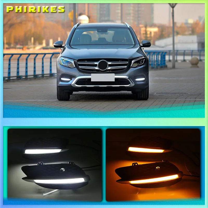 

2pcs For Mercedes Benz GLC X205 2015 2016 LED DRL Daytime Running Lights Daylight yellow turn Signal lamp light