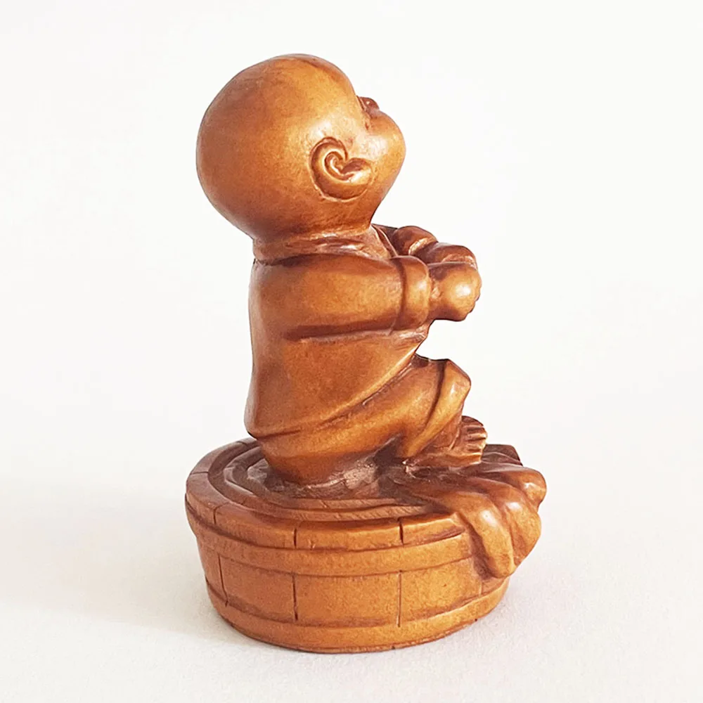 RS465 - 20 Years Old 2" Hand Carved Boxwood Netsuke Figurine Carving : Lovely Monk Boy 3