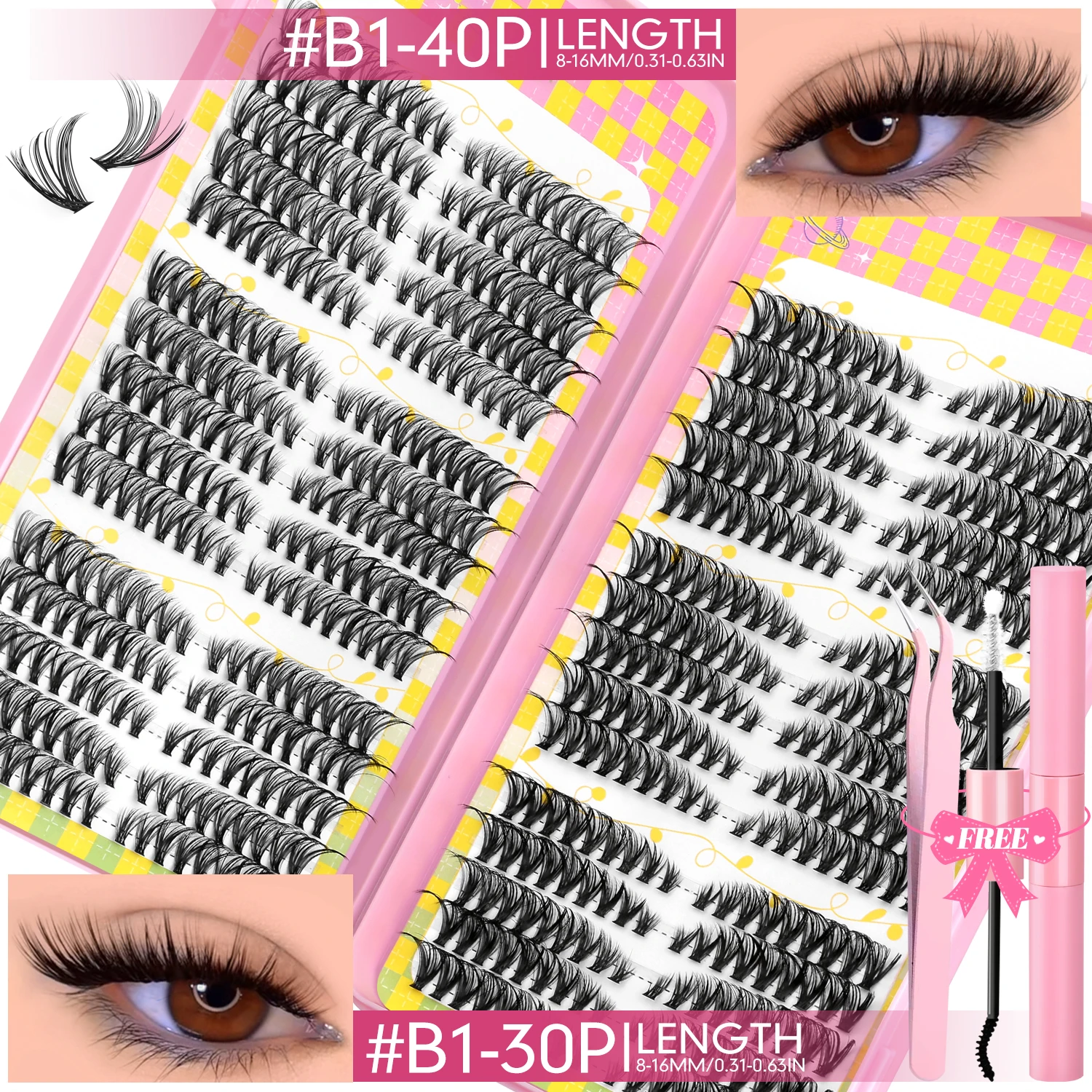 Lasvirey Lash Cluster Kit DIY Fluffy Wimpern Mixed Tray Lashes Extension Individuelle Wimpernverlängerung mit Lash Bond und Seal – Detail 7