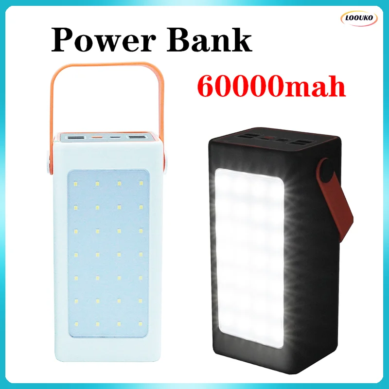 

Power Bank 60000mAh high capacity Type-C fast charging Powerbank Portable Battery Charger For iPad iPhone 15 Emergency light