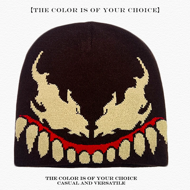 Warme Street-Fashion Persönliche Beanies Vielseitige Rap Hip-Hop Neue Herren Damen Europäisch-Amerikanischer Stil Jacquard Grimace Strickmützen – Detail 10