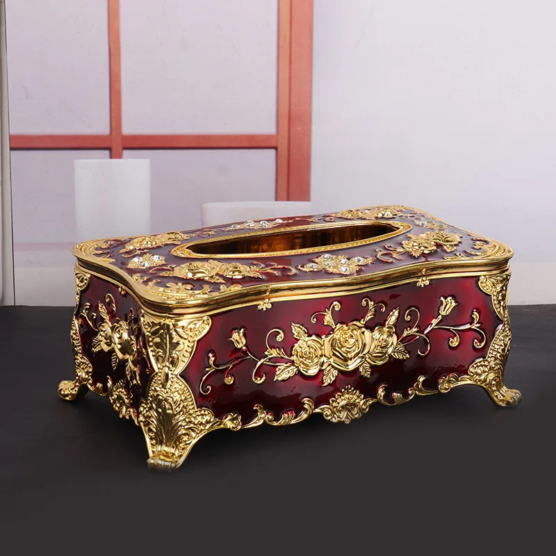 Luxury Tissue Box European Style  Napkin Holder Napkin Case Rose Patterned Paper Rack Table Accessories Home Car Case Holder 2