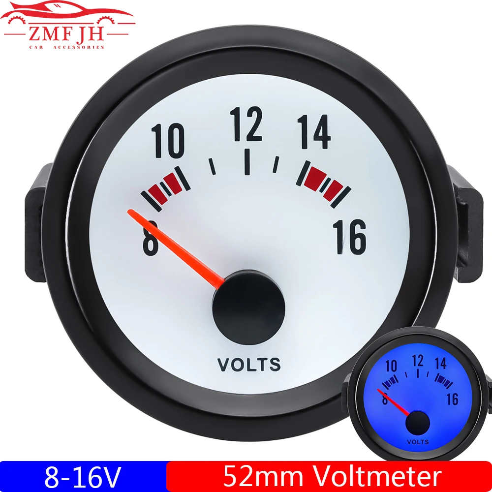 Voltmètre Voiture Universel 52 Mm – Plage 8-16V, LED Blanche – Montage Facile, Alliage Aluminium – Pour Monitoring Batterie 12V