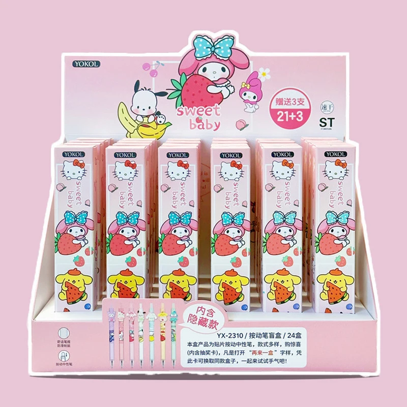 

24pcs/lot Sanrio Kawaii Melody Cinnamoll Press Gel Pen Cute 0.5mm Black Ink Signature Pens Promotional Gift Office School Supply