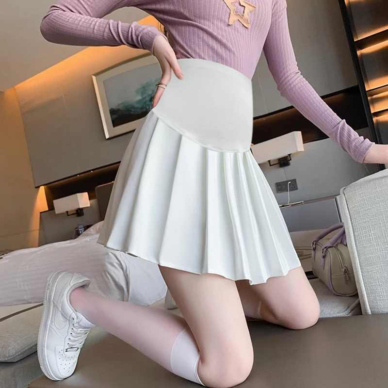 Autumn Pregnant Woman Pleated Skirt Candy Color Fashion Maternity Mini Skort Skirts Preppy Style Sexy Pregnancy Holiday Clothes