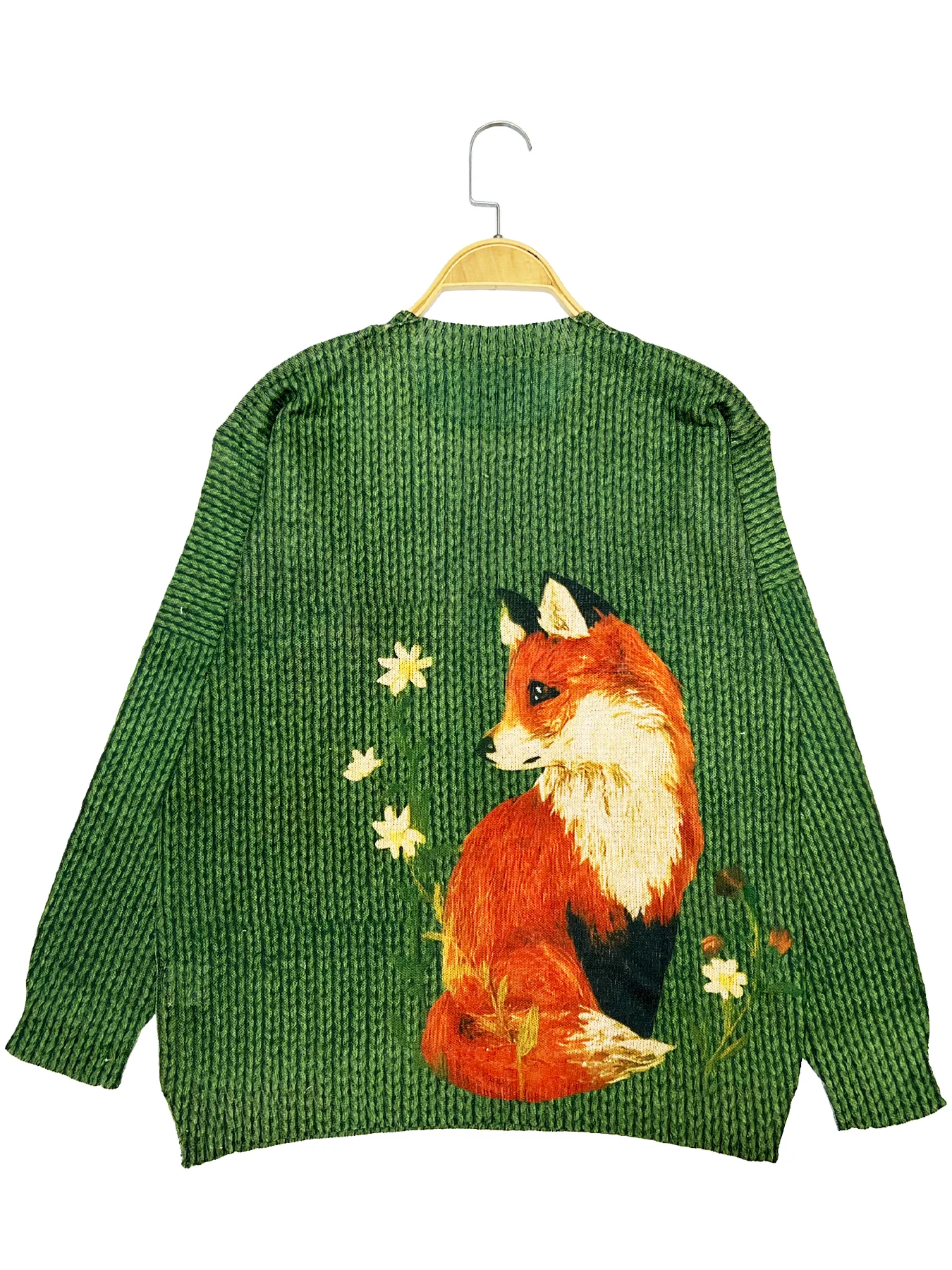 Autumn and winter new chic versatile long-sleeved women's top with fox animal digital print pattern stylish women's thin sweater 2