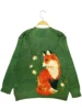 Autumn and winter new chic versatile long-sleeved women's top with fox animal digital print pattern stylish women's thin sweater 2