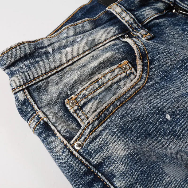 Street Fashion High Quality Men's Jeans Elastic Tight Split Jeans Patch Designer Hip Hop Brand Slim Fit Light Blue Pants Hombre
