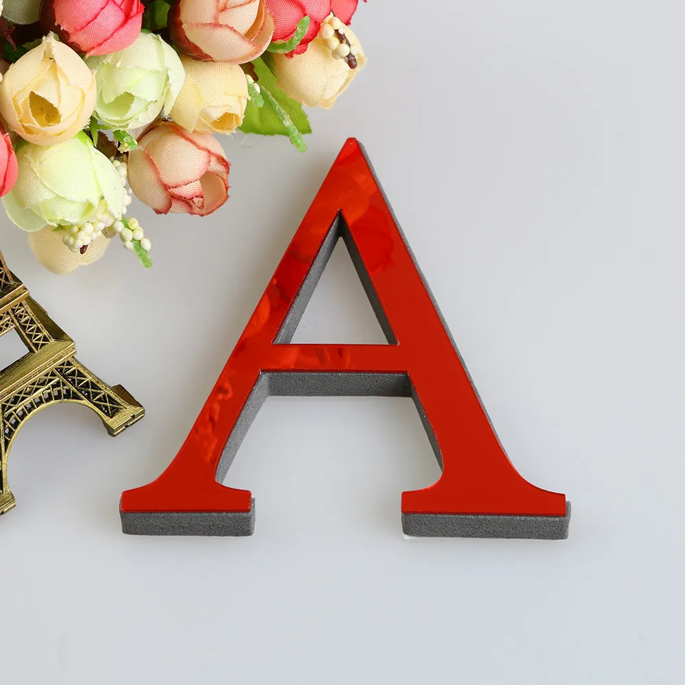 3D Espelho Letters Adesivos de parede para Home Decor, preto, ouro, decalque de prata, alfabeto acrílico, arte letra inglesa, decoração mural, 20cm