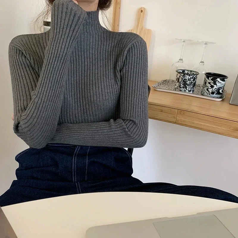 2025 tricot pulls haut Chic automne hiver pull pulls femmes à manches longues décontracté col roulé chaud basique pull – Image 2