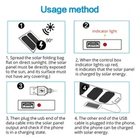 Panneau solaire pliable pour l'extérieur, dispositif d'alimentation USB 5V 2.4A, pack d'alimentation solaire portable pour la randonnée, le trekking, les voyages en voiture, la recharge d'urgence des téléphones portables 7