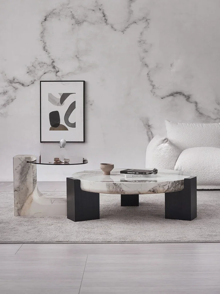 

Designer Mild Luxury Marble round Tea Table Combination Italian Minimalist Living Room High-Grade Tea Table
