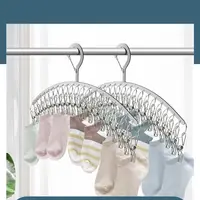 New Curved Stainless Steel Hanger Windproof Space Saving Multi Clip Hanger Flat Strip Silver Balcony Clothes Hanger Home 1
