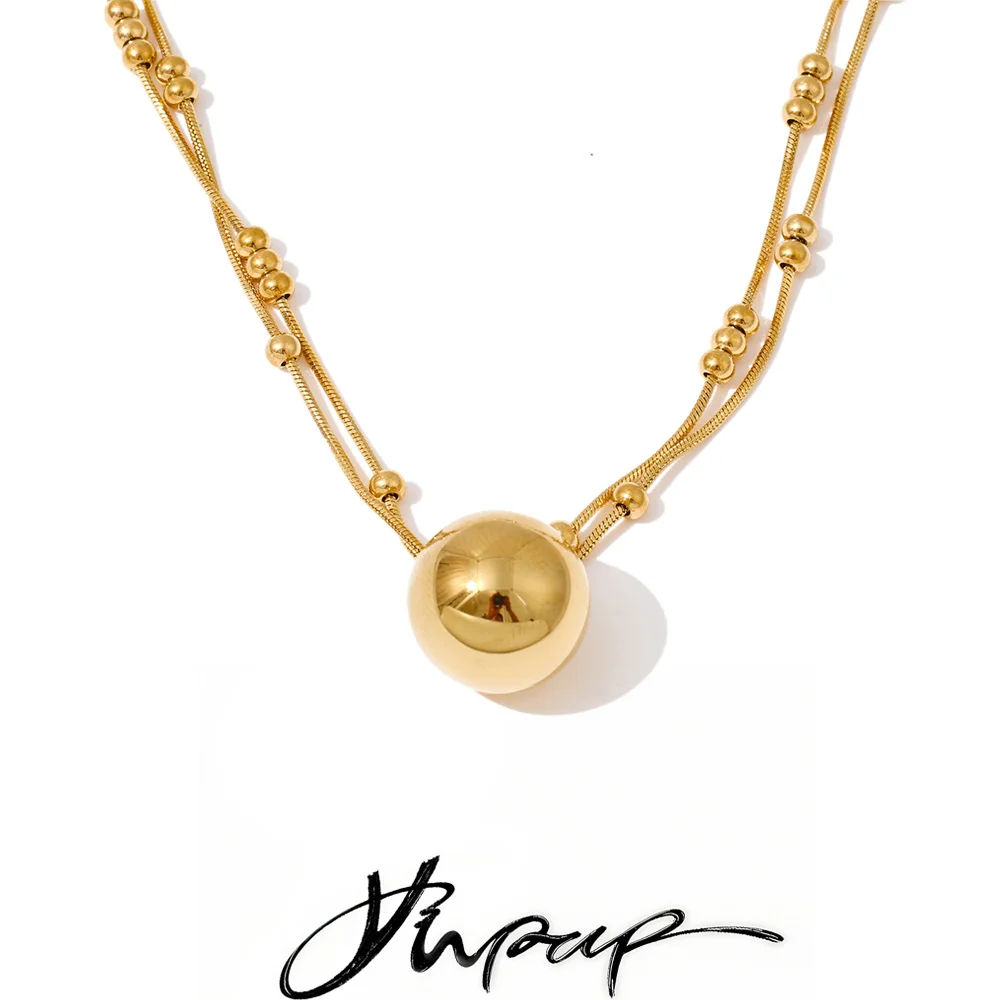 Yhpup Necklace Stainless Steel Double-Layer Waterproof