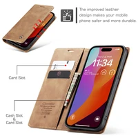 CaseMe Mobile Phone Flip Case for iPhone 15 14 13 12 Pro Max Magnetic Retro Leather Wallet Card Slot Holder Protect Cover Coque 2