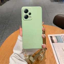 Redmi12 Necklace Crossbody Liquid Silicone Lanyard Case with Strap Cord Cover for Redmi Note 12s (YTBGS Green)