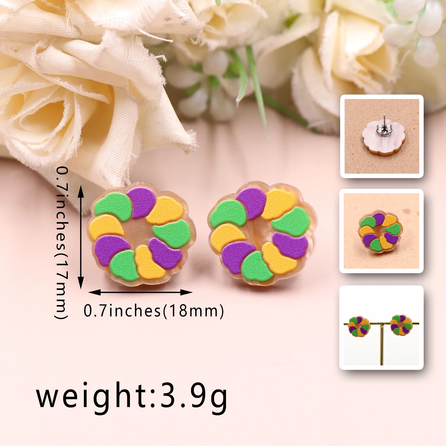 1Pair New product CN Stud earring For women King Cake Mardi Gras TRENDY Acrylic Jewelry