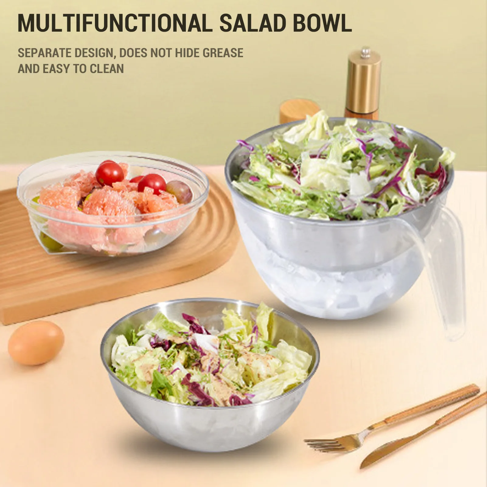 Iced Salad Bowl with PC Transparent Lid Stainless Steel Slanted Chilled Salad Bowl for Fruit Vegetable Chilled Salad Bowl