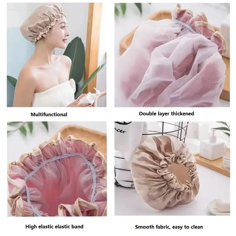 Waterproof Bath Hat Bathroom Shower Hair Cover Women Supplies Shower Cap Adult Shower Bath Bathing Caps Bathroom Shower Caps