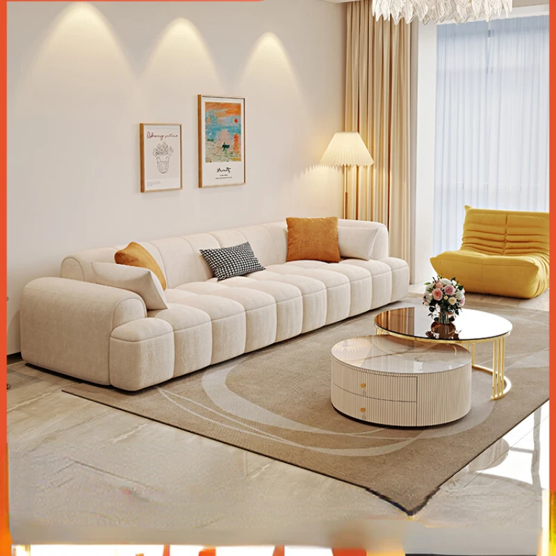 

Straight row fabric sofa, small living room, white puff technology velvet sofa