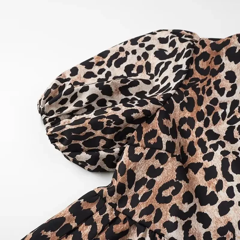 Camisetas con estampado de leopardo para mujer, blusas informales de manga corta con contraste, con cordones, ajustadas, estilo Y2k, camisetas de otoño tipo vendaje