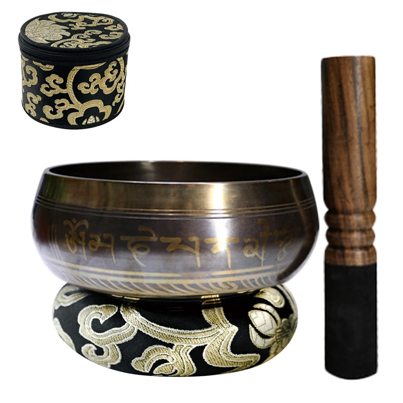 

Tibetan Singing Bowl Set With New Dual-End Stroker Cushion Handcrafted In Nepal For Meditation Healing And Mindfulness