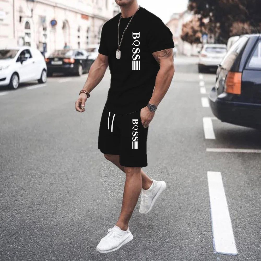 

2024 Fashion Men's Tracksuit Short Sleeve T-shirt and Tracksuit shorts Summer Casual Jogger Suit Men's two-piece suit