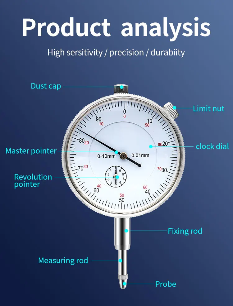 Mostrador Indicador, 0-10mm, Precise 0.01 Resolução, Concentricity Test