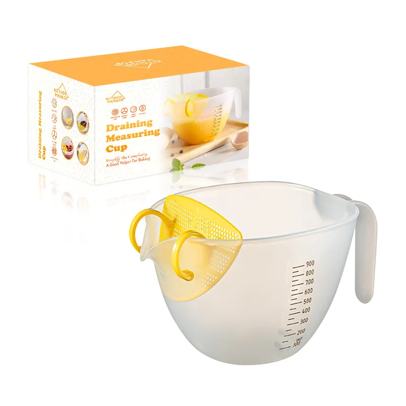 

Filter with Drain Nozzle Egg Beater graduated Measuring Cup