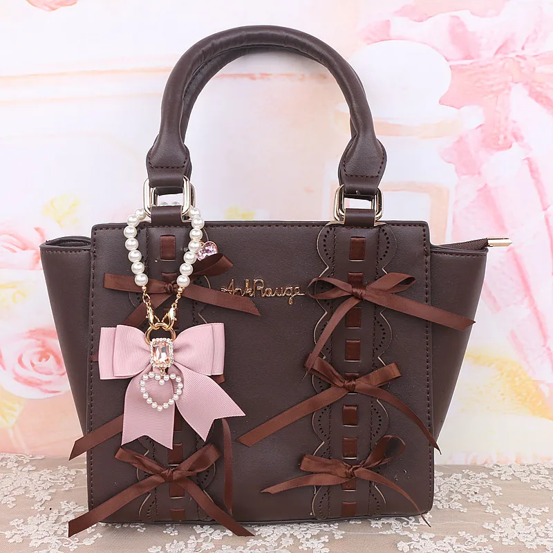 Handmade Sweet Cute Beaded Pearl Handbag Accessories Student Girls Bowknot Rhinestone Bag Pendant Japanese Lolita Bag Charms