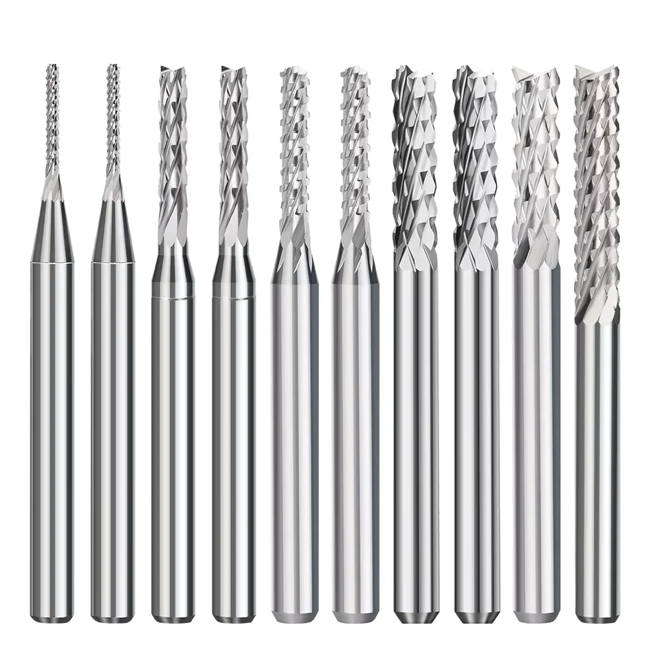 10 Fraises Carbure 1/8" Pour CNC - Diamètres 0.5mm à 1.4mm | Pour PCB, Plastique, Cuivre