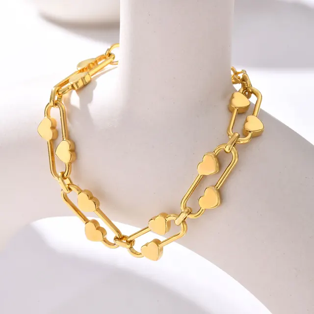Dainty Heart-shaped Bracelet for Women,Stainless Steel Waterproof Oval Handmade Chain Bracelet, Charm Jewelry Gift