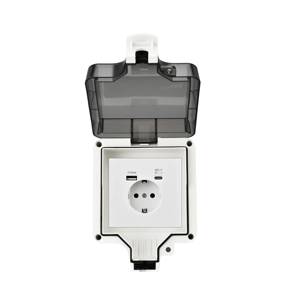 Durable Outdoor Waterproof Wall Plug, 16A, 110-250V, IP66 Dustproof
