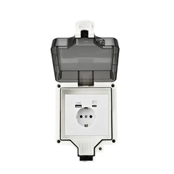 Durable Outdoor Waterproof Wall Plug, 16A, 110 - 250V, IP66 Dustproof - EUUSB