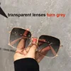 0~-600 Myopia Photochromic Glasses Women Diamond Studded Oversized Square Anti Blue Light UV-proof Finished Glasses with Degree 1