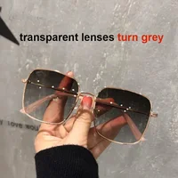 0~-600 Myopia Photochromic Glasses Women Diamond Studded Oversized Square Anti Blue Light UV-proof Finished Glasses with Degree 1