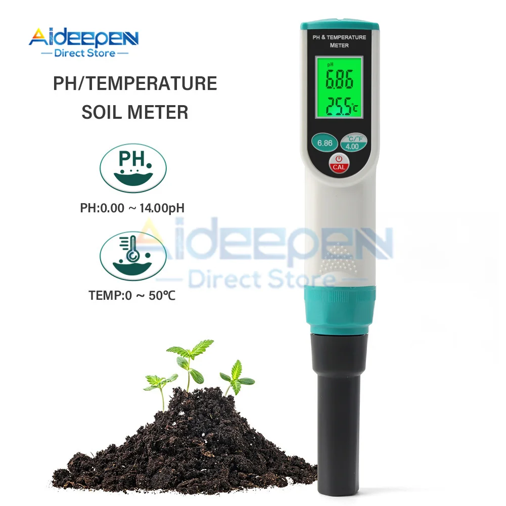 

High Accuracy Soil PH Meter 0.00~14.00pH Digital Temp Acidity Soil Tester Sensor Analyzer for Outdoor Planting Garden Farmland